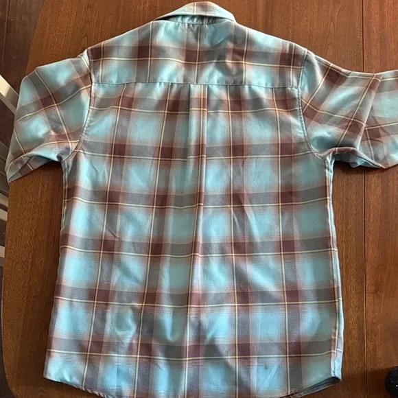 DIXXON *13th Street* button-up teal & brown long-sleeve plaid front pocket shirt - Picture 10 of 12